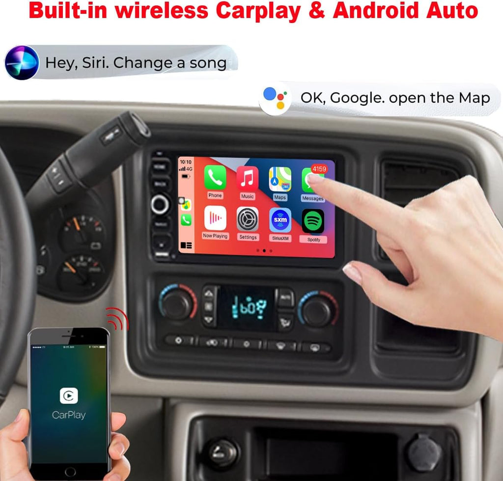 QLED Radio for Chevy Chevrolet Silverado SSR Tahoe 2003-2006,GMC Siera Yukon 2003-2006,Hummer H2 2003-2007,CarPlay Android Auto Ready,Touch Screen Stereo,Free Back Camera