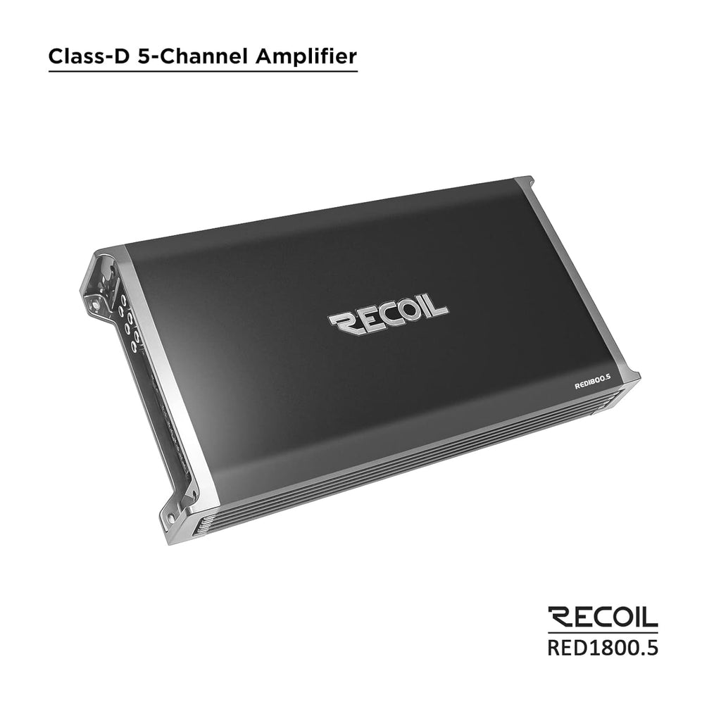 Recoil RED1800.5 1800 Watts Class-D Car Audio 5-Channel Amplifier, Mono 1 Ohm Stable, Remote Bass Knob Included
