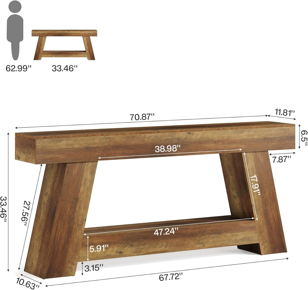Tribesigns 70.9 Inch Long Console Tables, Farmhouse Entryway Table with Storage, 2-Tier Sofa Table Behind Couch for Entrance, Hallway, Living Room (Rustic Brown)