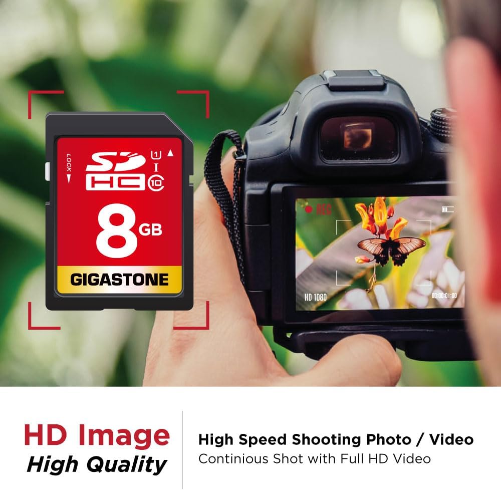 GIGASTONE 8GB SD Card 10-Pack UHS-I U1 Class 10 SDHC Memory Card Full HD Video Canon Kodak Olympus Digital Camera, with 10 mini Cases