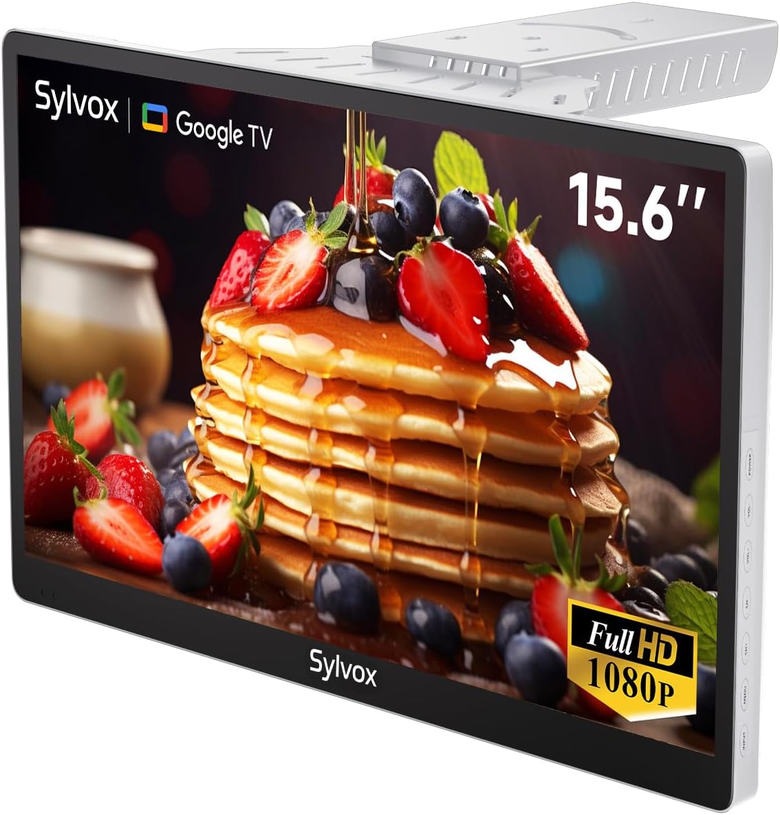 SYLVOX 15.6" Kitchen TV, 1080P FHD Under Cabinet TV with App Store, Voice Assistant, Chromecast, 12-Volt for Small Spaces, Kitchen, Bedroom, RV - Fits Tight Cabinets