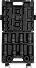 Sunex 5690A, 1 Inch Drive Heavy Duty Wheel Impact Socket Set, 10-Piece, SAE/Metric, Deep/Deep Thin Wall/Square/Controlled Depth, Cr-Mo Steel, Storage Case, Black