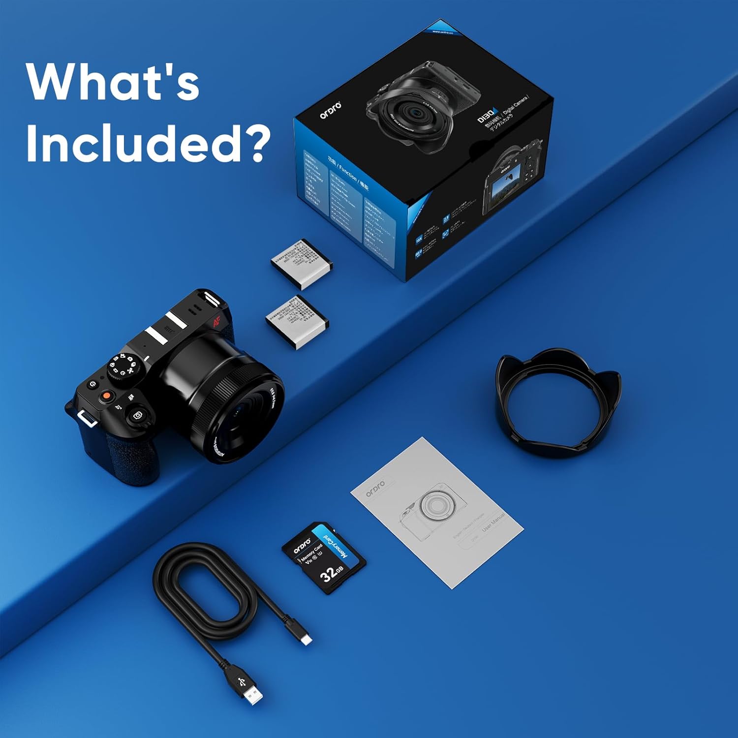 ORDRO 5K Digital Cameras for Photography -Auto Focus 80MP Video Cameras for YouTube, 18X Zoom Travel Camera with 180° Flip Screen, 2 Batteries, Lens Hood & 32GB Card
