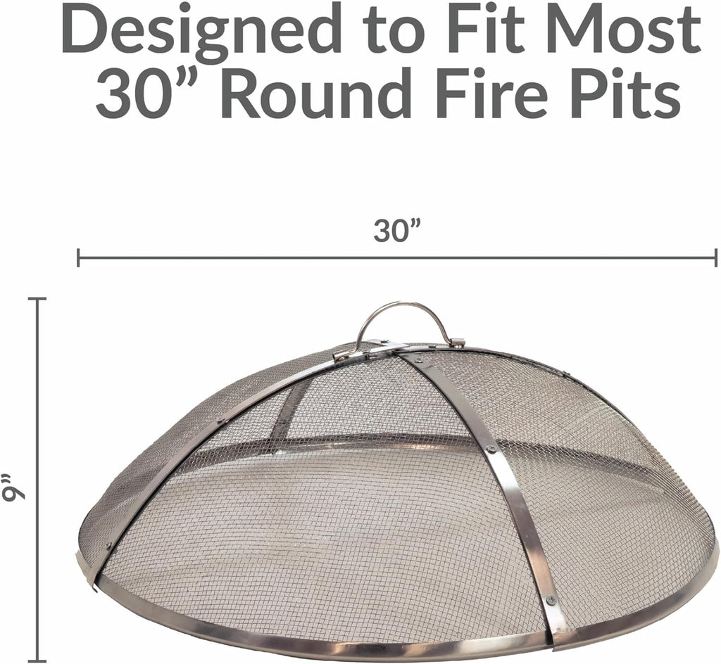 Sunnydaze Round Stainless Steel Spark Screen - Rust-Resistant Heavy-Duty Metal Fire Pit Spark Screen with Handle - 30" Diameter