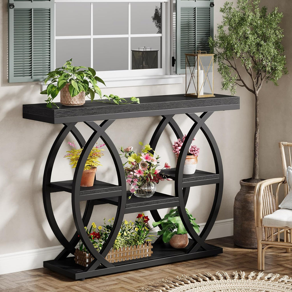 Tribesigns 39.4" Console Table, Industrial 4-Tier Sofa Table Entryway Table with Storage Shelves, Narrow Wood Accent Tables with Metal Frame for Small Spaces, Hallway, Foyer, Black
