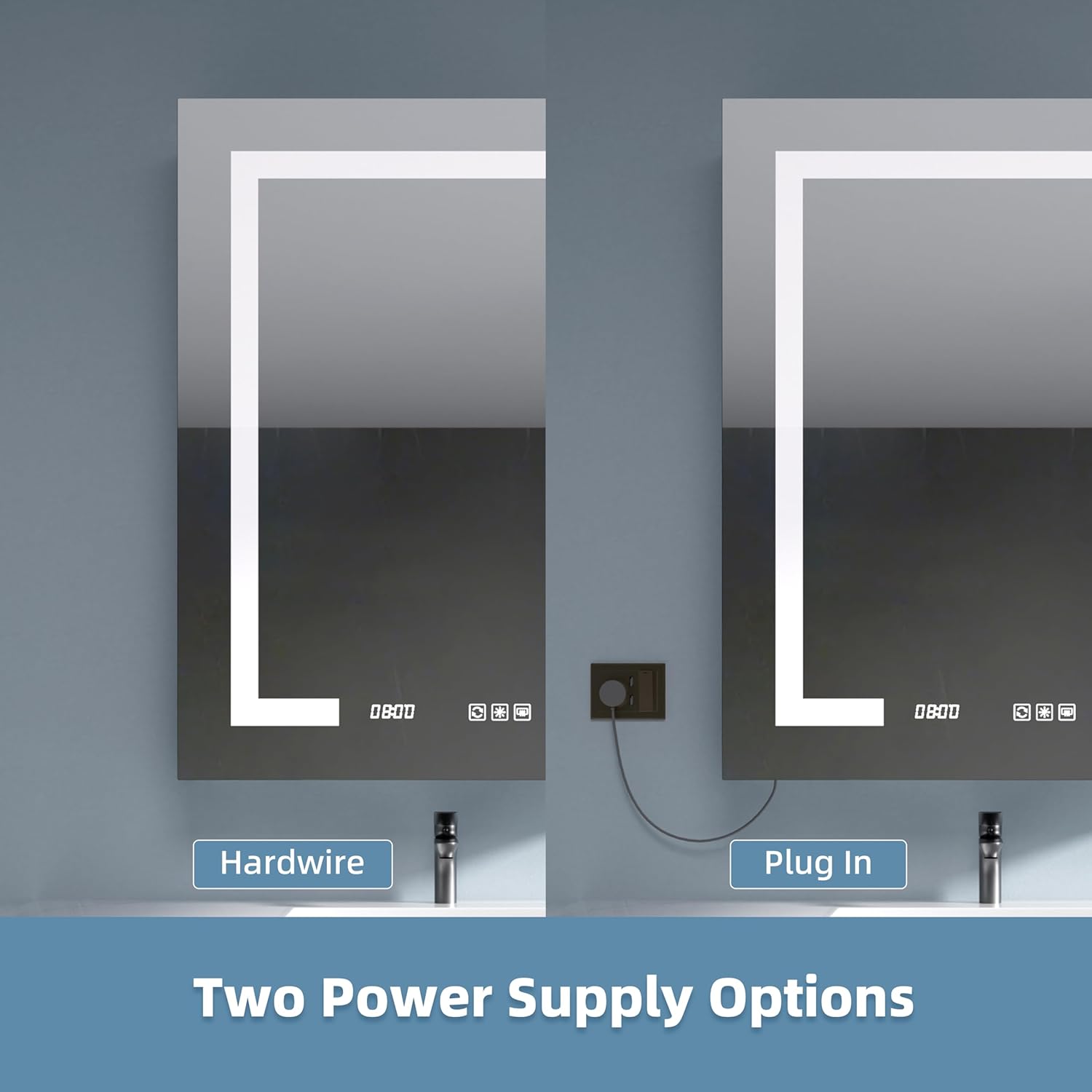 LED Medicine Cabinet Mirror, 24x30 Inch Bathroom Storage, Recessed/Wall Mount, Plug-in/Hardwired, 3 Color Dimmable Light, Anti-Fog, Time Temp Display, Left Hinge