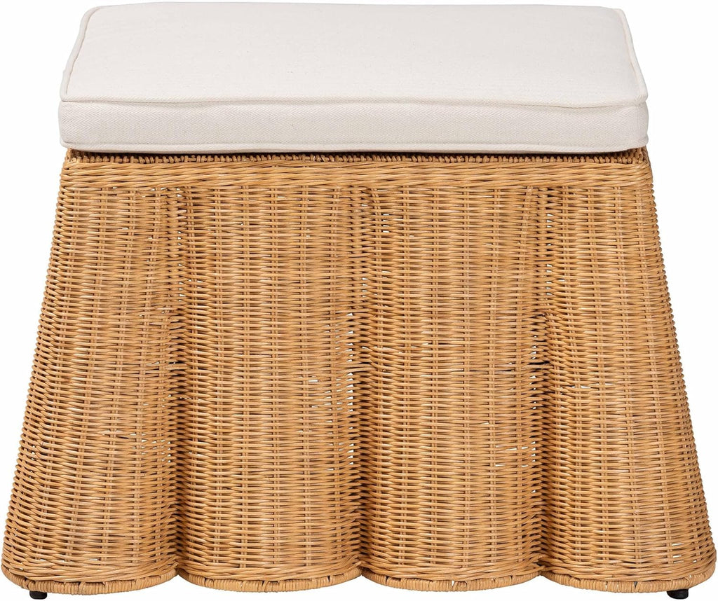 Bali & pari Palm Bohemian Honey Scallop Rattan Ottoman