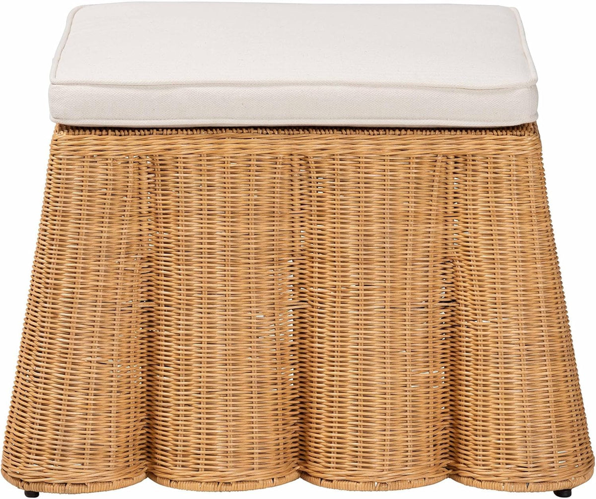 Bali & pari Palm Bohemian Honey Scallop Rattan Ottoman