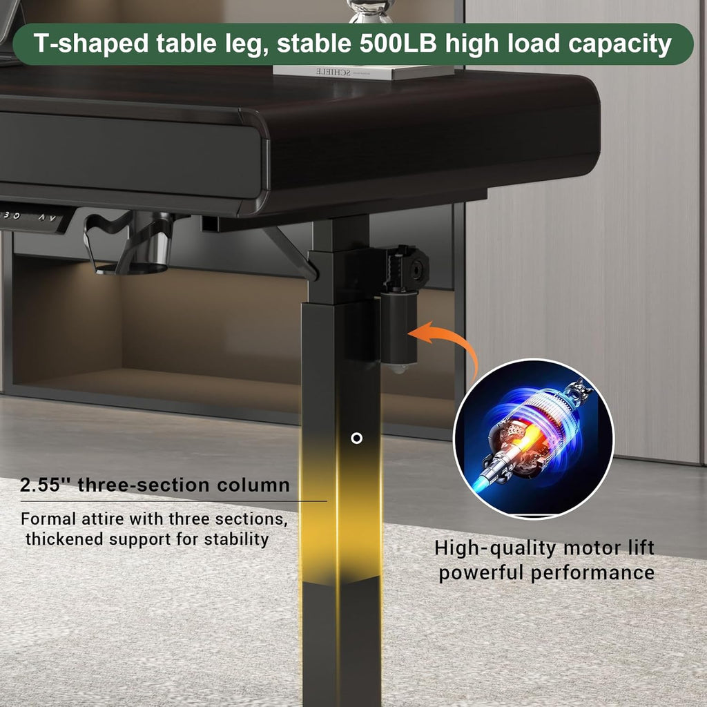 63" Height Adjustable Electric Standing Desk with Charging Station, 3 Drawers Computer Desk with Storage, 3 Memory Preset, High Weight Capacity Office Table, Wide Ergonomic Sit Stand Desk for Office