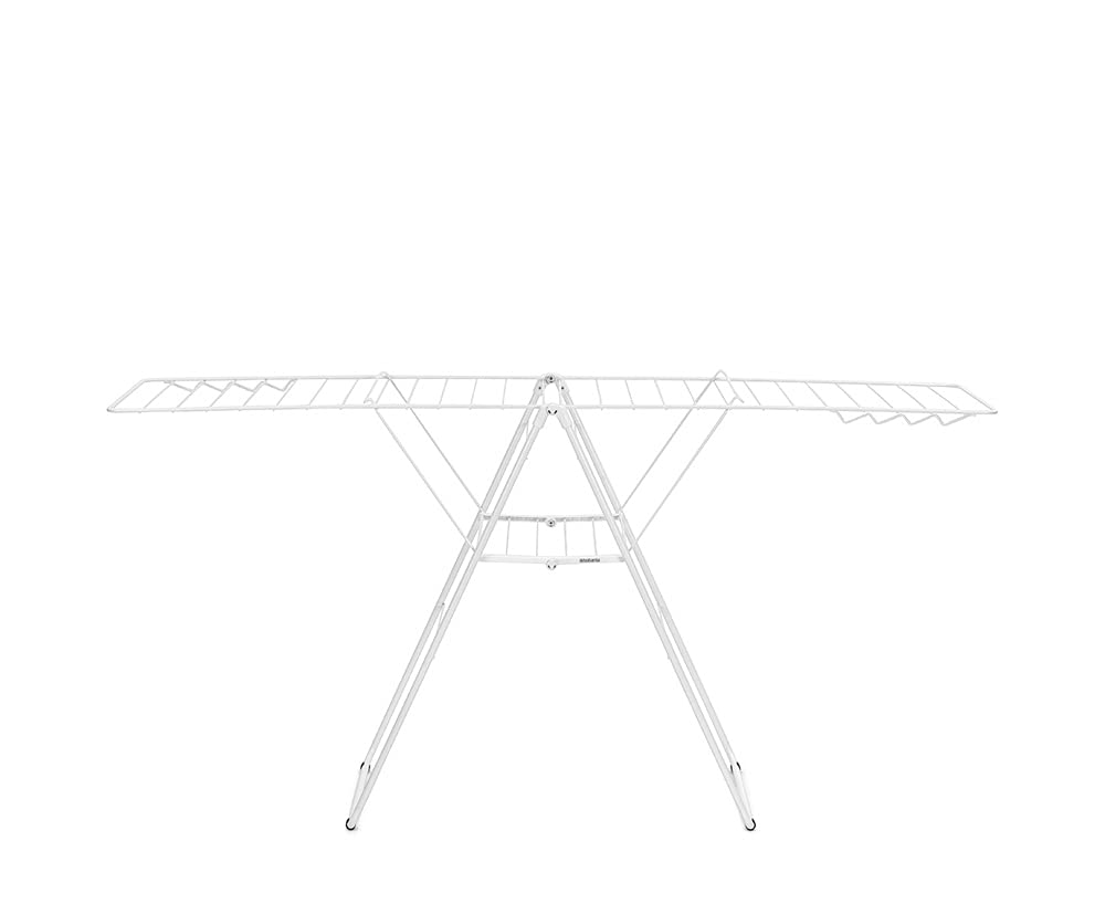 Brabantia HangOn Clothes Drying Rack | 82ft (25m) | White | Large Indoor Clothes Airer Laundry Stand with 2 Fold-Out Wings & Hanger Hooks, Folds Flat | Fits 2 Full Loads