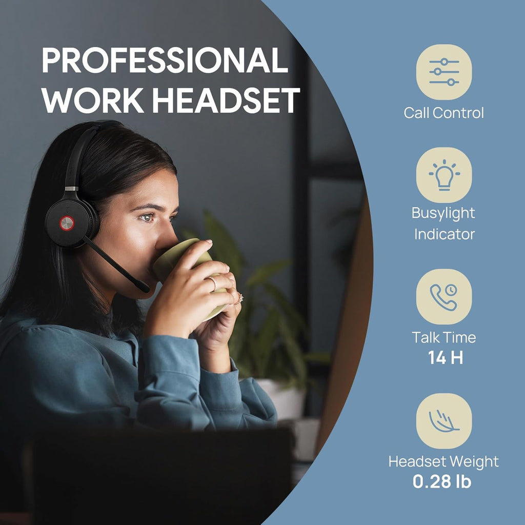 Yealink WH62 DECT Wireless Headset with Microphone, 525 Feet Range, Work Headset with Noise Cancelling Mic for Desk IP Phone and Computer Teams Zoom,Telephone Headset,14H Talk Time, Quick Mute