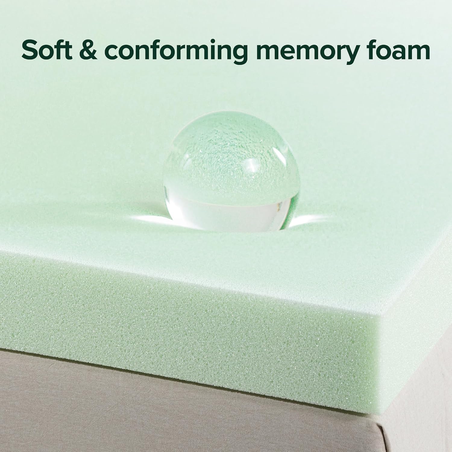 ZINUS 3 Inch Green Tea Memory Foam Mattress Topper, Pressure-Relieving Layer, Ideal for Back Pain Relief, Compact WONDERBOX Packaging, CertiPUR-US Certified, King