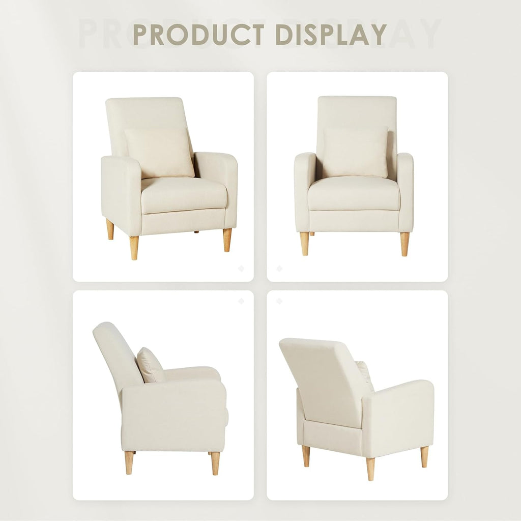 COLAMY Upholstered Sherpa Accent Living Room Chairs Set of 2, Fabric Arm Chair Reading Side Chair, Single Sofa with Back Pillow and Wood Legs,Cream