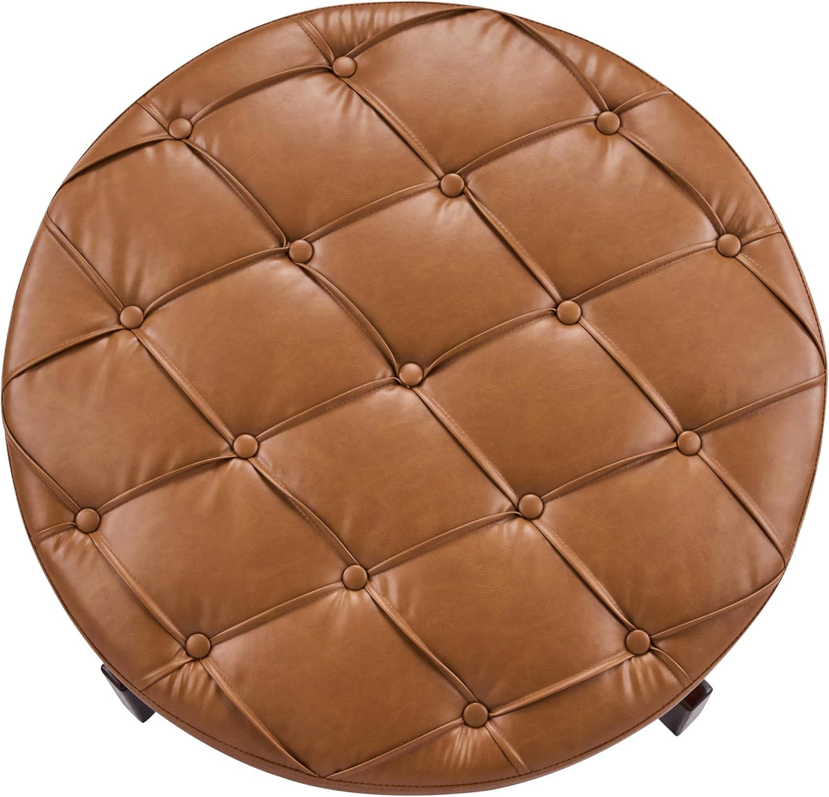 Christopher Knight Home 32" Round Storage Ottoman with Reversible Wooden Lid, Faux Leather Tufted Coffee Table, 2-in-1 Storage Ottoman, Hidden Storage Compartment, Solid Rubber Wood Base, Brown