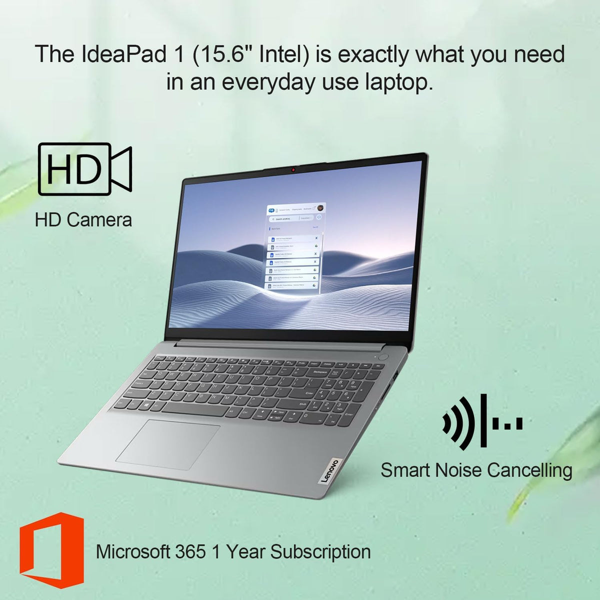 Lenovo IdeaPad 1 Home Laptop, 15.6" FHD Display, Intel Celeron Dual Core Processor, 12GB RAM, 384GB Storage(128GB eMMC + 256GB PCIe), 1 Yr Office 365, Wi-Fi 6, W11H, Additional 1 Yr ADP (Renewed)