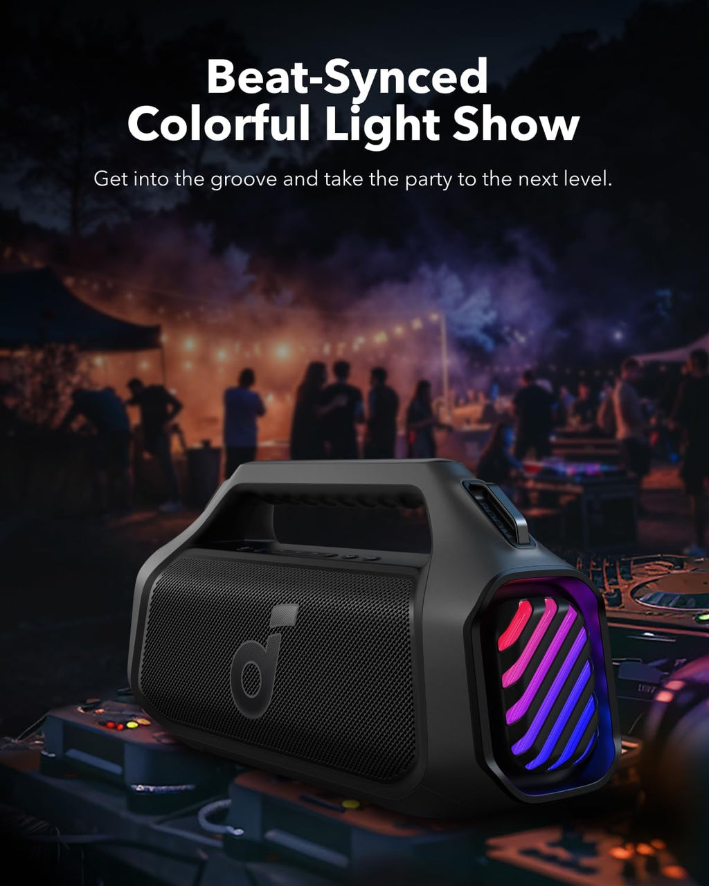 Soundcore Boom 2 Plus Portable Speaker By Anker, 140W, 2+2 Channel, BassUp 2.0, 20H Playtime, Fast Charge, IPX7 Waterproof, RGB Lights, Power Bank, Bluetooth 5.3, Outdoor Speakers, Camping, Beach