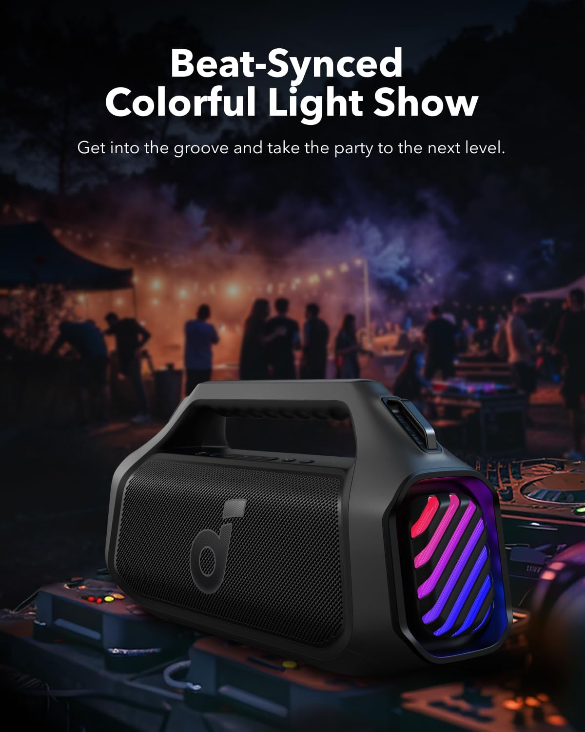 Soundcore Boom 2 Plus Portable Speaker By Anker, 140W, 2+2 Channel, BassUp 2.0, 20H Playtime, Fast Charge, IPX7 Waterproof, RGB Lights, Power Bank, Bluetooth 5.3, Outdoor Speakers, Camping, Beach