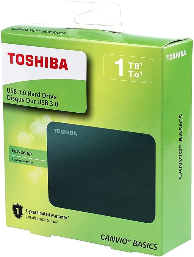 Toshiba Canvio Basics 1TB Portable External Hard Drive USB 3.0, Black - HDTB410XK3AA
