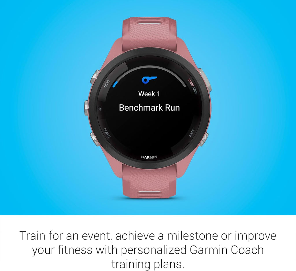 Garmin Forerunner 265S Running Smartwatch, Colorful AMOLED Display, Training Metrics and Recovery Insights, Light Pink and Powder Gray