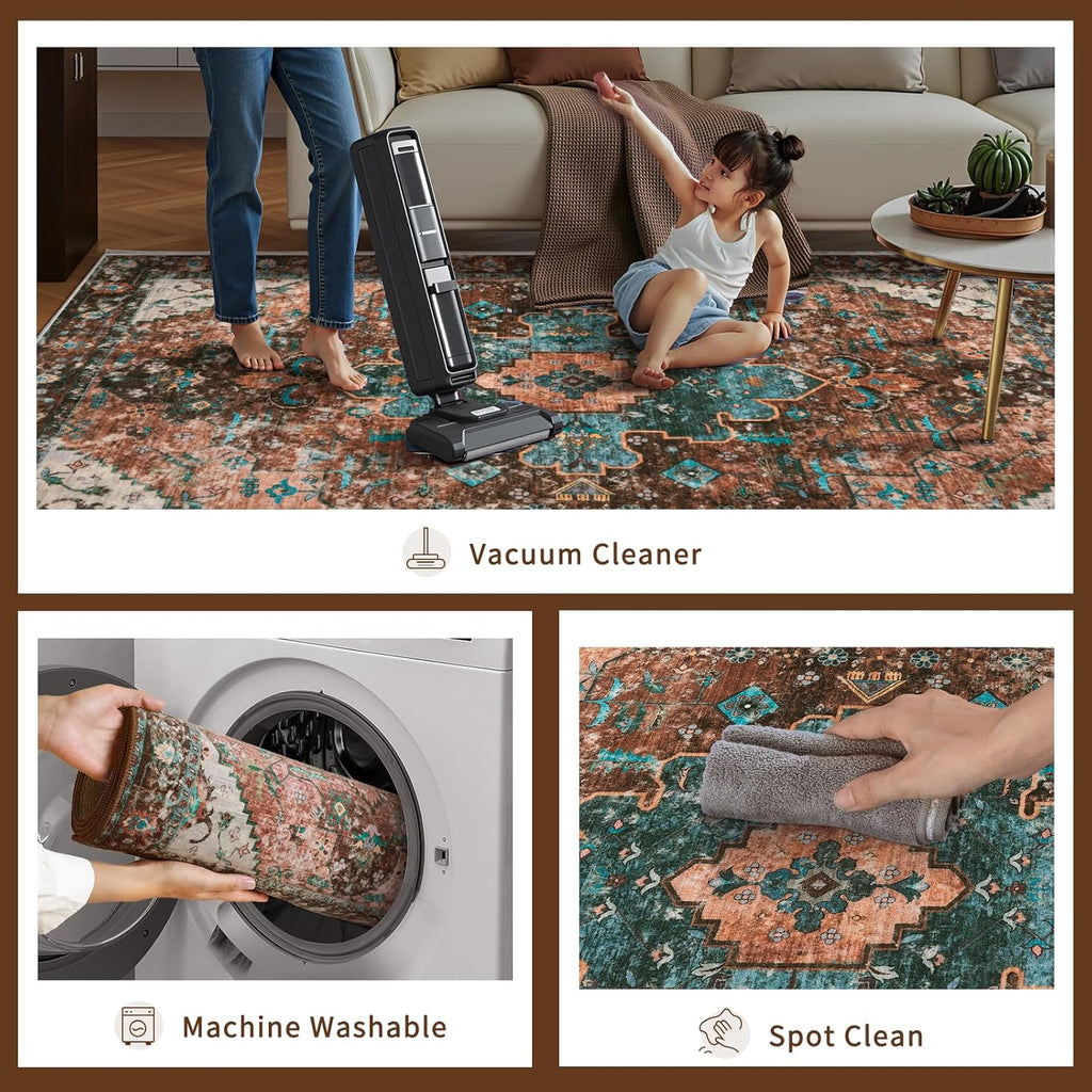 Ciicool 8X10 Area Rugs for Living Room,Washable Large Oriental Non-Slip Carpet for Bedroom Dining Room,Boho Thin Throw Rug for Kitchen