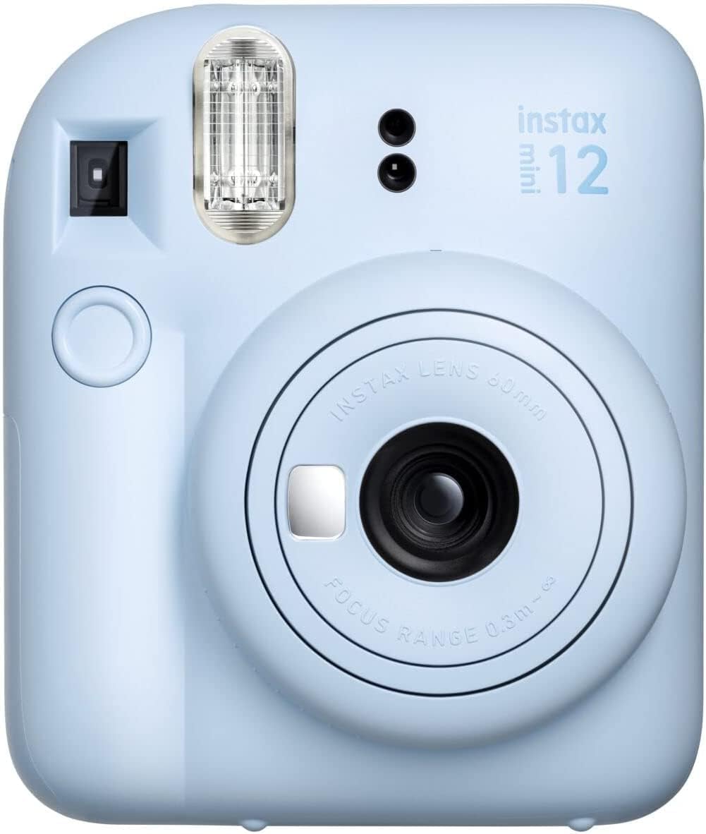 Fujifilm Instax Mini 12 Instant Camera Pastel Blue + Fuji Film Value Pack (40 Sheets) + Shutter Accessories Bundle, Incl. Compatible Carrying Case, Quicksand Beads Photo Album 64 Pockets