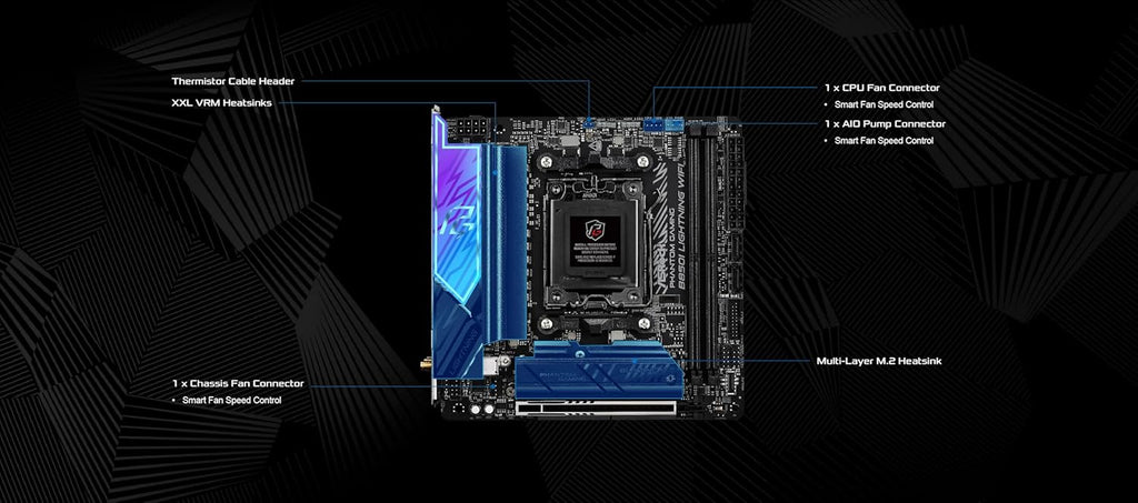 ASRock AMD B850i Lightning WiFi 6E Socket AM5 Ryzen 9000/8000/7000 Series DDR5 8200+ (OC) MHz 128GB Mini ITX Motherboard M.2 SATA3 6.0 Gb/s PCIe 5.0 B850 BIOS Flashback