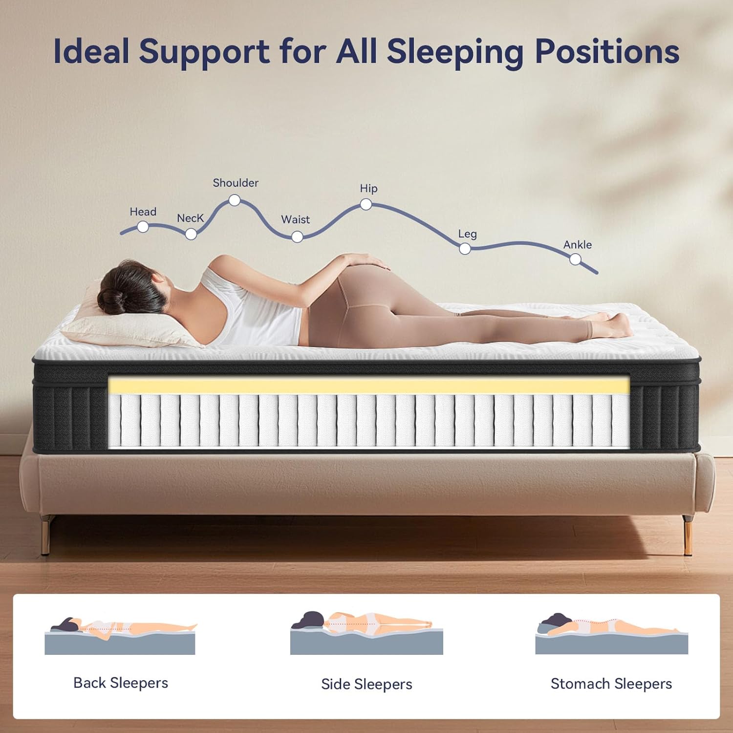 CRYREINA Queen Mattress, 12 Inch Queen Hybrid Mattress in a Box, Upgrade Individually Pocket Springs, Medium Firm, Pressure Relief, Breathable Comfort and Durable