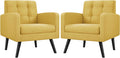 Yaheetech Mid-Century Accent Chairs, Modern Upholstered Living Room Chair, Cozy Armchair Button Tufted Back and Wood Legs for Bedroom/Office/Cafe, Set of 2, Yellow