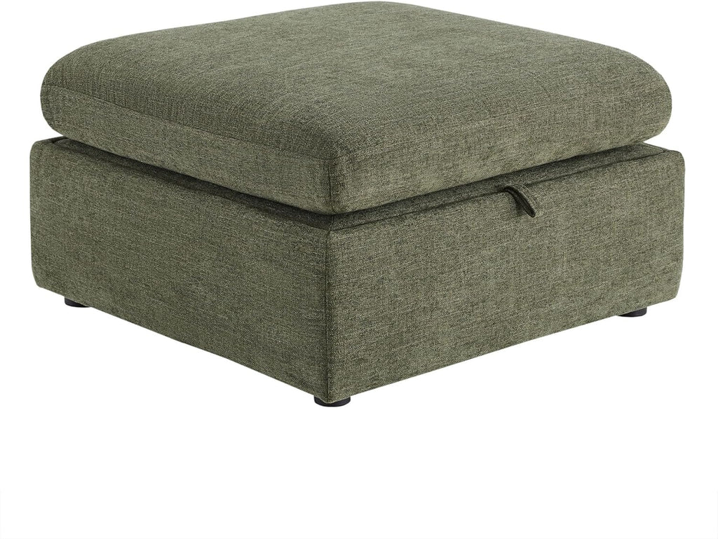 CHITA 34 Inch Upholstered Square Modular Storage Ottoman for Sectional Sofa,Storage Ottoman Footrest and Seat Cube for Living Room, Moss Green