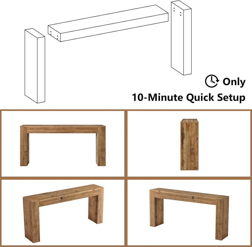 Reclaimed Solid Wood Console Table for Entryway, 63" Long Rectangular Sofa Table Behind Couch, Modern Farmhouse Hallway Entry Table for Living Room, Hallway, Foyer, 10 Mins Easy Assembly