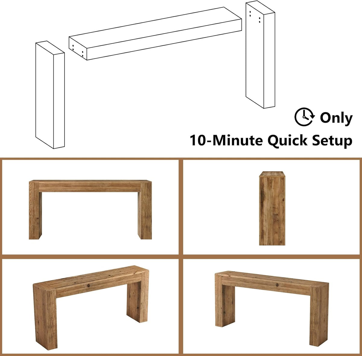 Reclaimed Solid Wood Console Table for Entryway, 63" Long Rectangular Sofa Table Behind Couch, Modern Farmhouse Hallway Entry Table for Living Room, Hallway, Foyer, 10 Mins Easy Assembly