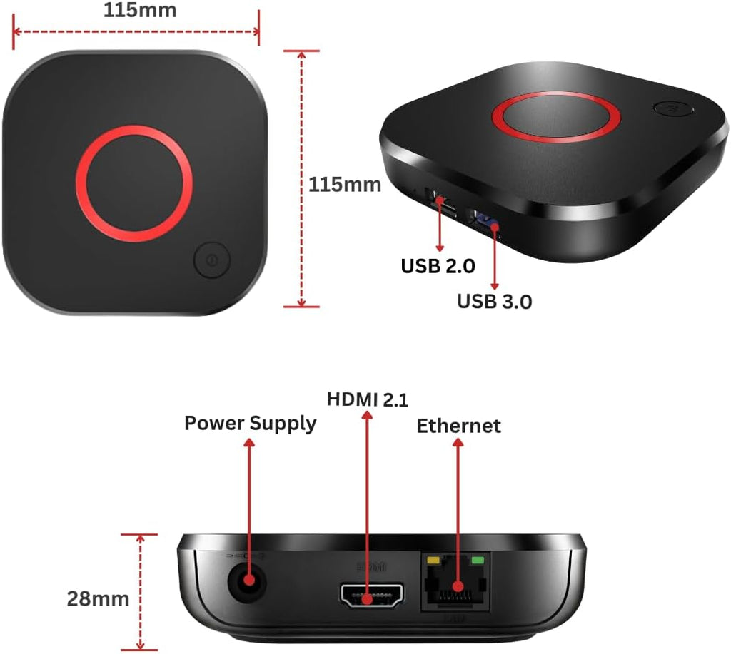Raxxio MAG544w3 Set-Top Box – 4K HDR Streaming Media Player, 4K HDR Output, Amlogic S905Y4, Linux 4.9, Dual-Band Wi-Fi, HDMI Cable, Remote - Hardware Device Only
