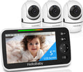 HelloBaby HB6550 5" Baby Monitor 3 Cameras, 26-Hour Battery, Pan-Tilt-Zoom,1000ft Range Video Audio Baby Monitor No WiFi, ECO, Night Vision, 2-Way Talk, 8 Lullabies and Temperature, Ideal Gifts