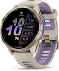 Garmin® Forerunner® 970, Premium GPS Running and Triathlon Smartwatch, AMOLED Display, Built-in LED Flashlight, Soft Gold Titanium with French Gray Case and French Gray/Translucent Indigo Band