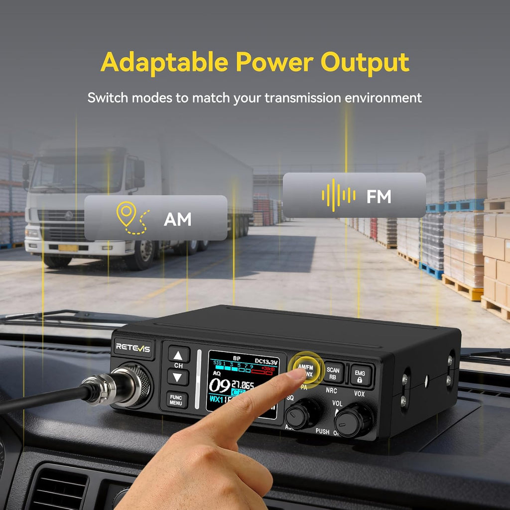Retevis MB3B CB Radio with Antenna, WX Channel, Adjustable 5-Color LCD, SWR Warning, AM/FM CB Radio for Truck (MB3B-With Antenna)