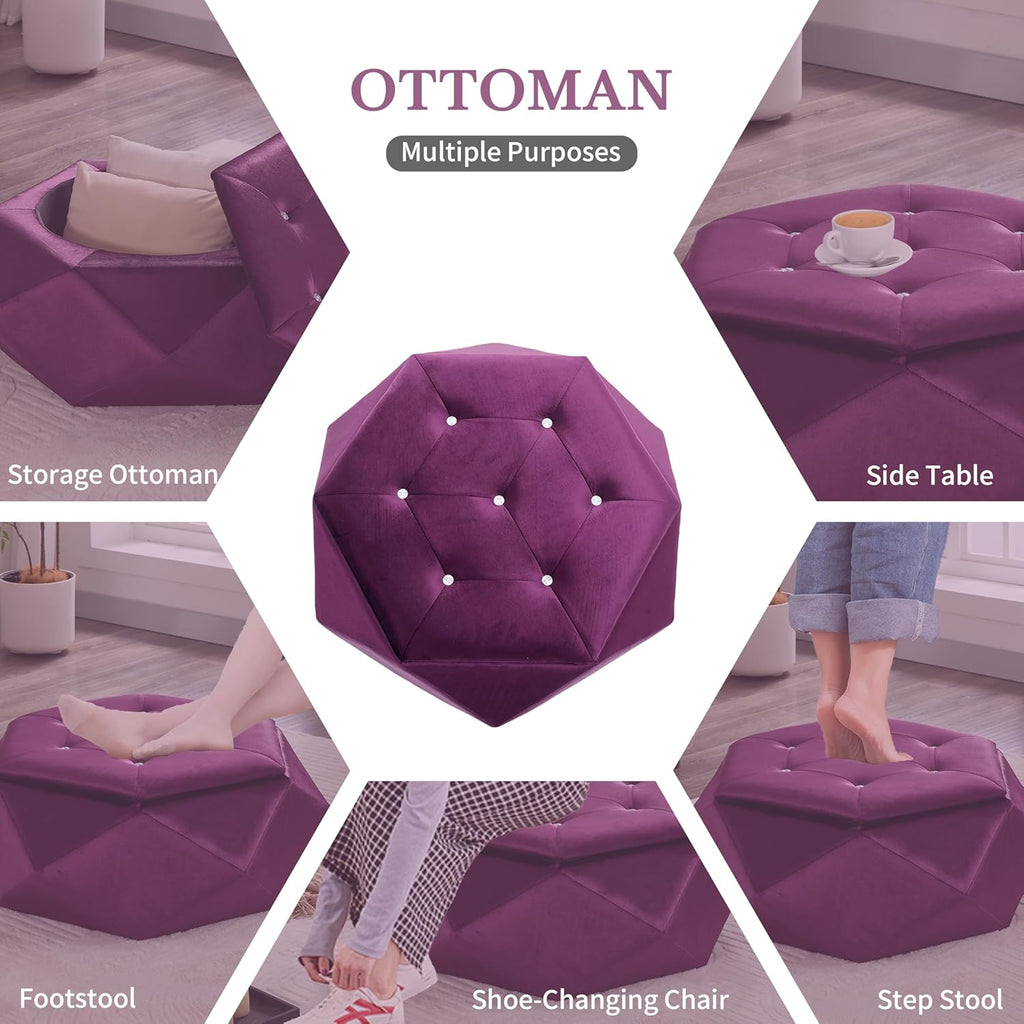 Christopher Knight Home Kiin Velvet Storage Ottoman, Medium Ottoman Foot Rest, Foot Stools Ottoman with Storage, Living Room Sofa Couch Extra Seat, Modern Coffee Table for Home Office, Purple