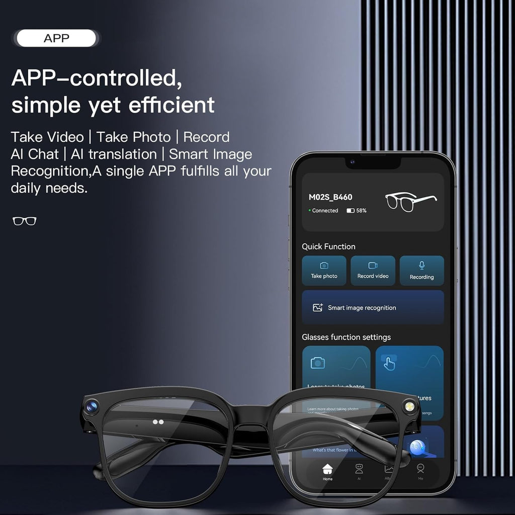 Smart Glasses with Camera, 4K HD Video & Photo Capture Recording Glasses with Audio, AI ChatGPT Assistant, Real-Time Translation Bluetooth Camera Sunglasses, Voice Control Smart Glasses for Men Women