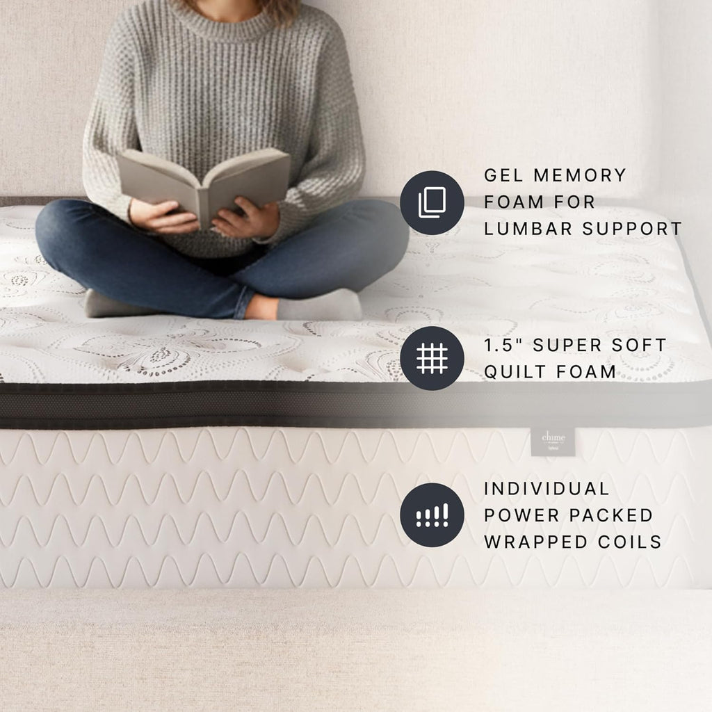 Signature Design by Ashley Chime 12 Inch Hybrid Full Mattress, Memory Foam with Lumbar Support, High-Density Foam & Pocketed Coils for Comfort & Back Support, Mattresses in a Box, Full Size