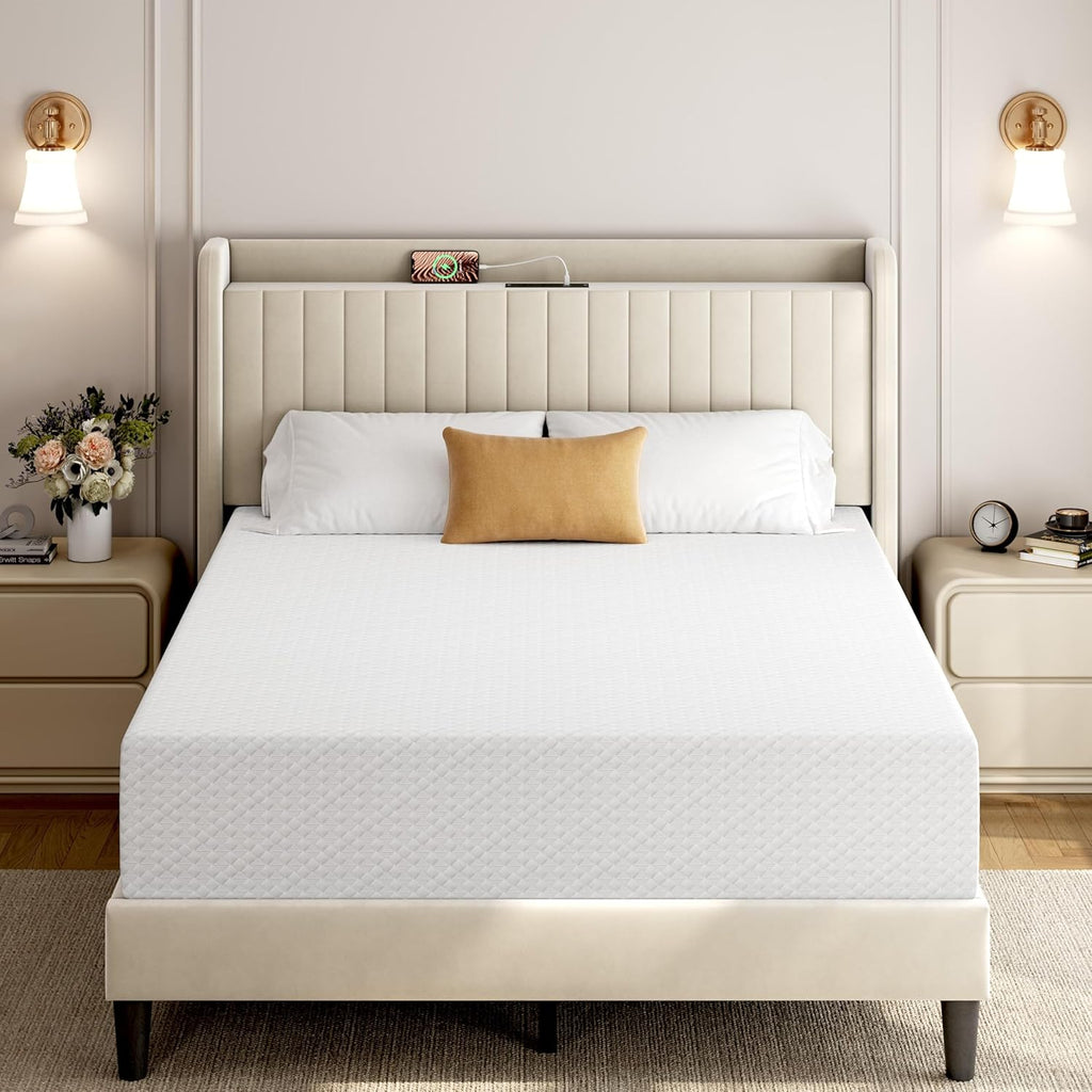 Yaheetech 12 Inch Queen Mattress 3 Foam Layer Cooling Gel Memory Foam Mattresses, Green Tea for Fresher Sleep, Medium Firm, CertiPUR-US Certified, No Fiberglass, Queen Size Mattress in a Box