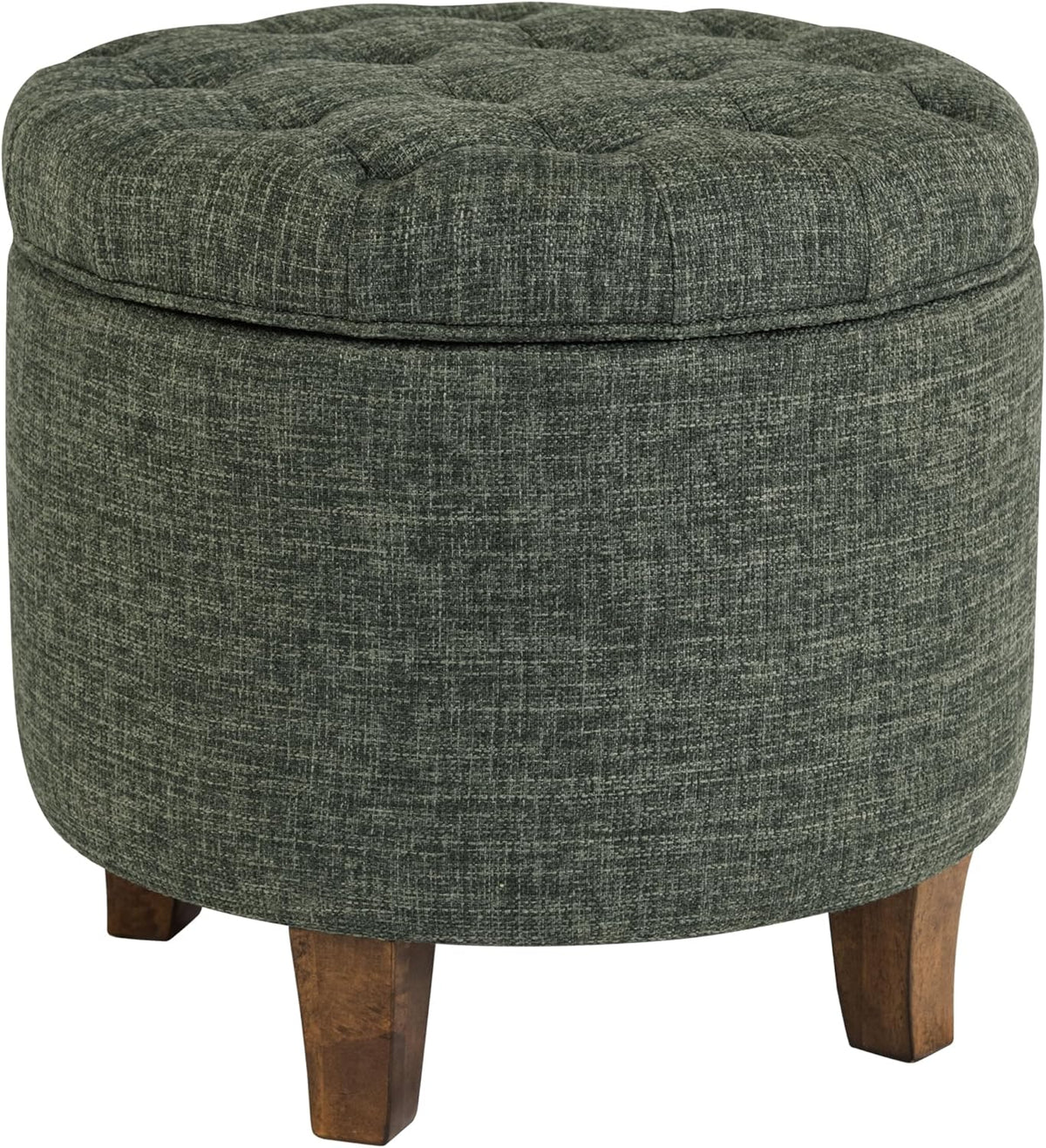 Homepop Home Decor | Upholstered Round Tufted Foot Rest Ottoman | Ottoman with Storage for Living Room & Bedroom | Decorative Home Furniture, Green Clover Fabric
