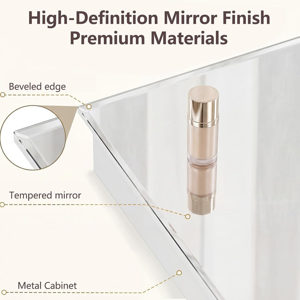 22”x30'' Frameless Beveled Mirror Medicine Cabinet, Removeable Shelf,Surface/Recessed Mount,Bathroom Cabinet with Storage