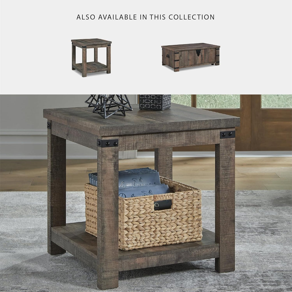 Signature Design by Ashley Hollum 24 Inch Square End Table - Rustic Brown Side Table with Storage Shelf