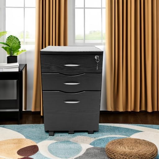 3 Drawer Rolling File Cabinet with Lock, Under Desk File Cabinet with Wheels, Printer Stand, Mobile Printer Shelf, Espresso Brown