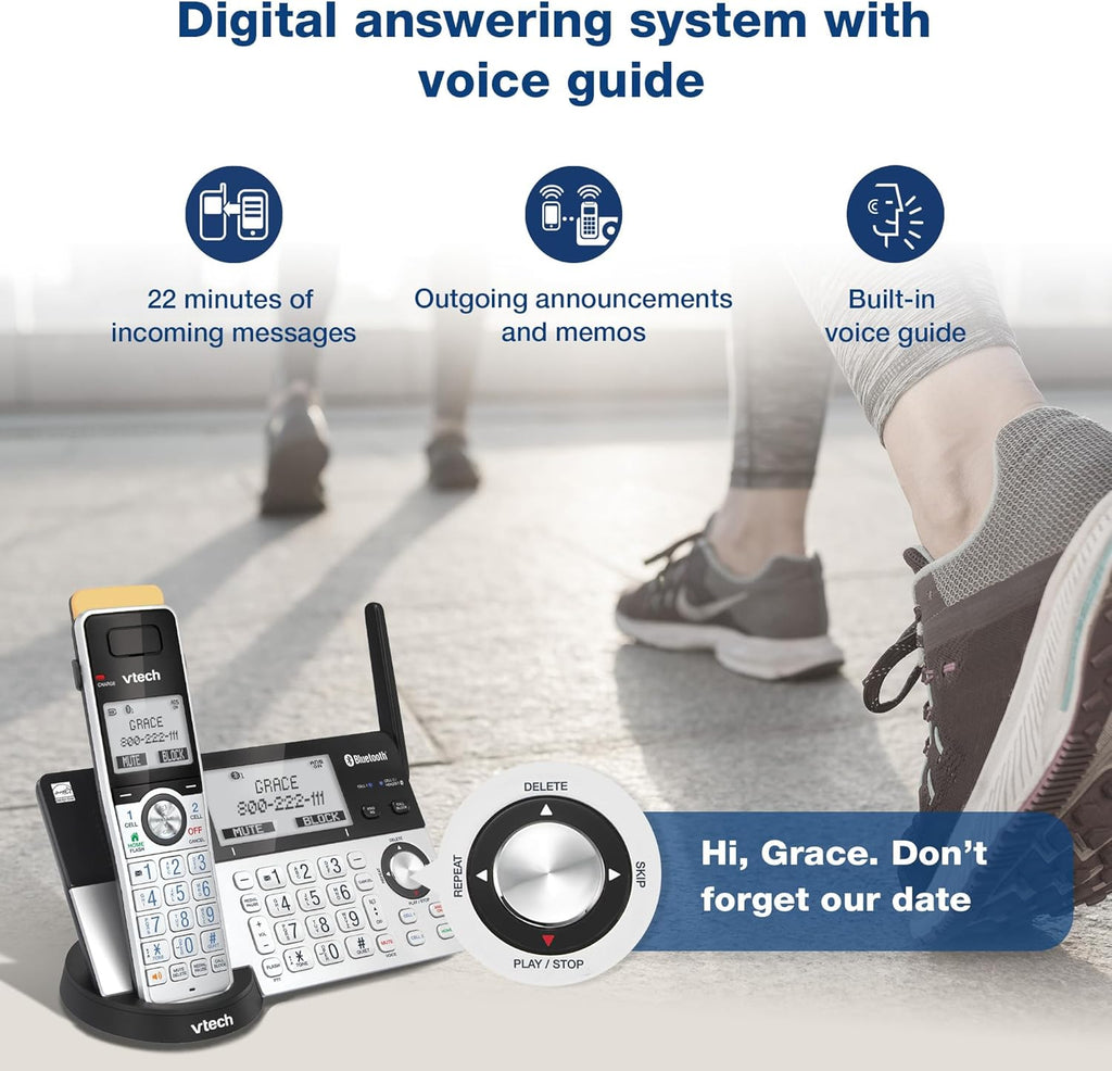 VTech IS8151-5 Super Long Range 5 Handset DECT 6.0 Cordless Phone for Home with Answering Machine, 2300 ft Range, Call Blocking, Bluetooth, Headset Jack, Power Backup, Intercom, Expandable to 12 HS