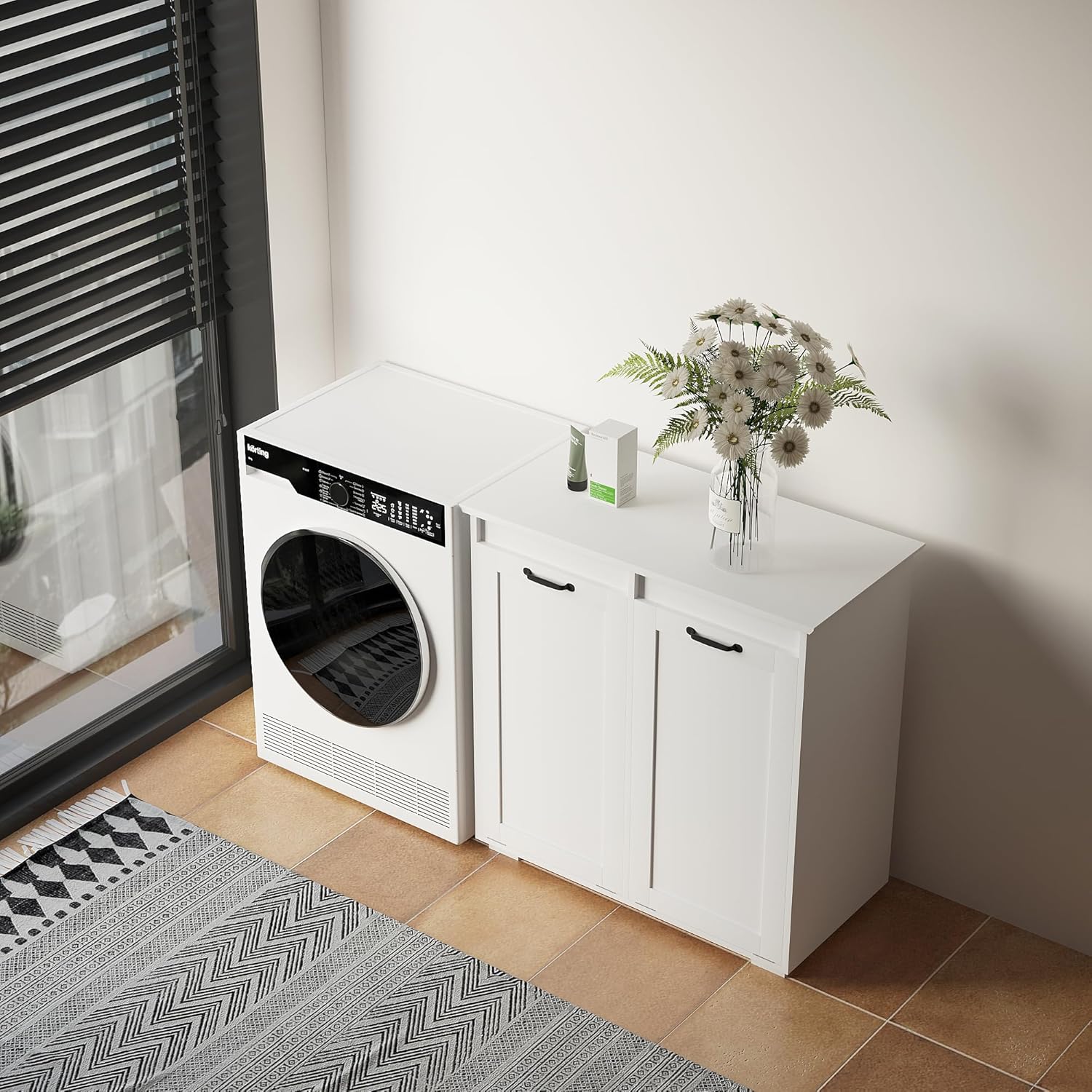 Tidyard Laundry Cabinet, with 2 Removable Liner Bags Cabinet Side Storage Organizer, Entryway Storage Unit Console Table, Bathroom Furniture Home Decor YFXW331P206345