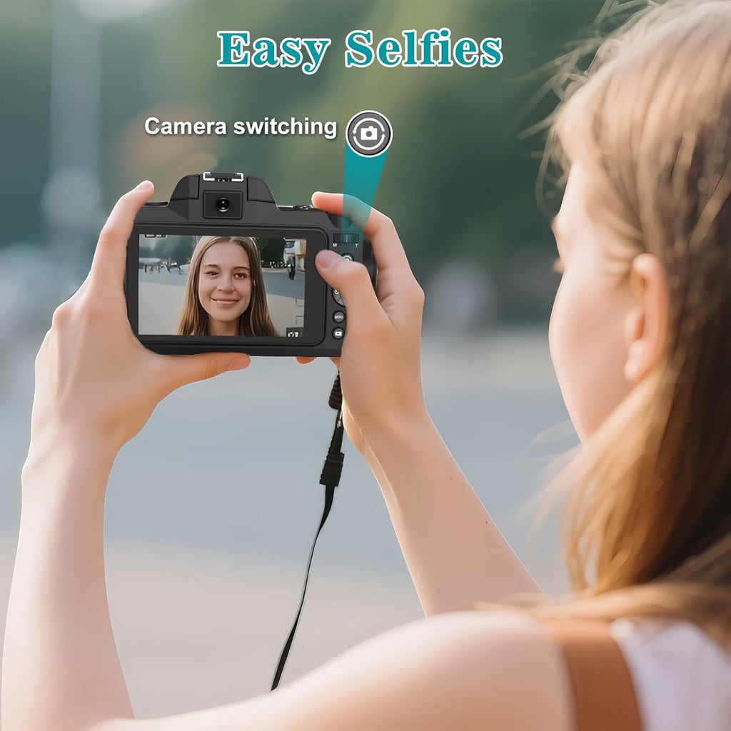 Digital Camera,5K 64MP Camera for Photography with Dual-Lens and Lens Hood,32GB Card 2 Batteries,Selfie 4" Touch Screen Vlogging Cameras for YouTube, Autofocus Flash 18X Digital Zoom Travel Camera