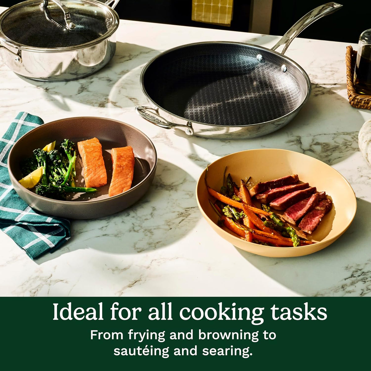 Cuisinart FusionPlus Hybrid Stainless Steel Cookware Set, 5-Piece Skillet Cooking Set with PFAS-Free PURELYSEAR CeramicT echnology, Scratch Proof, Cool Grip Handles, Dishwasher Safe