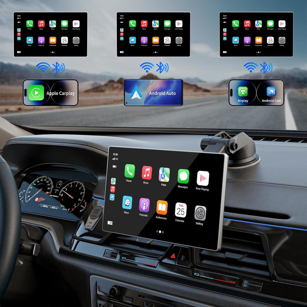 Madoec Portable Apple Carplay Screen for Car, 9" Wireless Apple Carplay & Android Auto,4K Dash Cam,1080p Backup Camera DVR,Car Audio Receivers GPS Navigation Mirror Link, Bluetooth,FM, Siri
