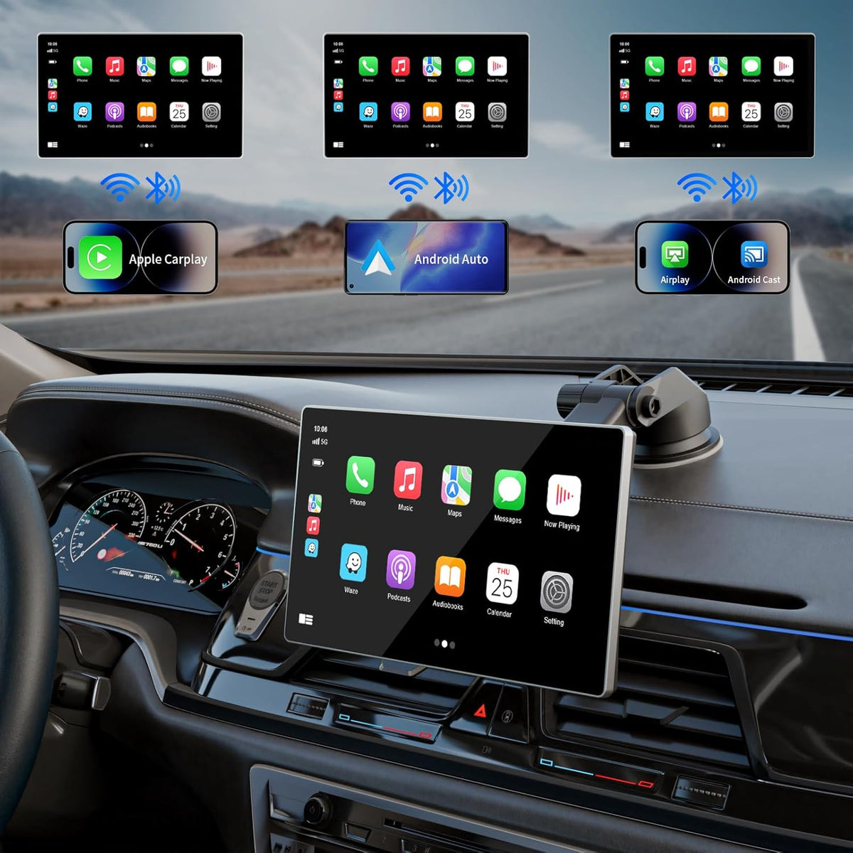 Madoec Portable Apple Carplay Screen for Car, 9" Wireless Apple Carplay & Android Auto,4K Dash Cam,1080p Backup Camera DVR,Car Audio Receivers GPS Navigation Mirror Link, Bluetooth,FM, Siri