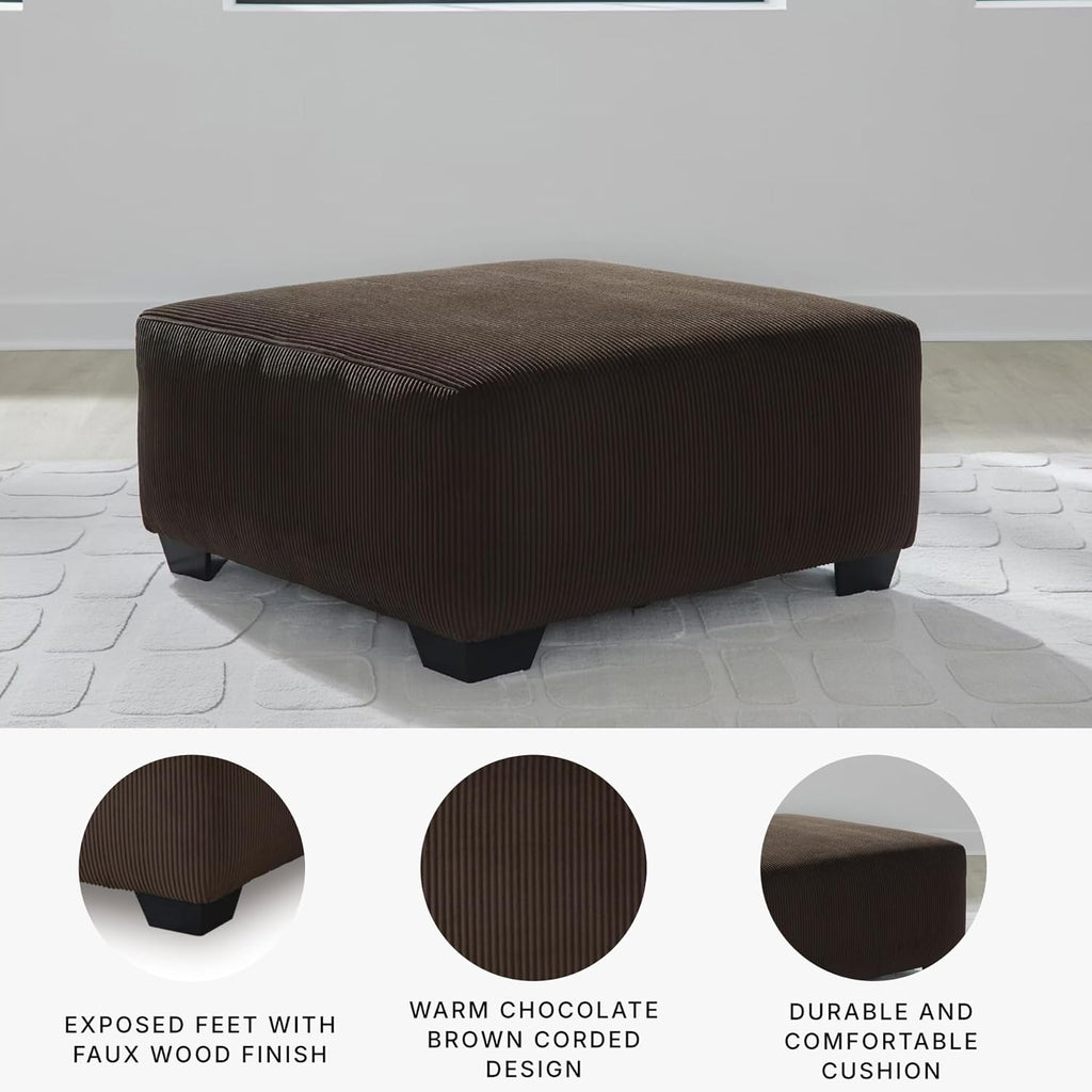 Signature Design by Ashley Firescrest Transitional Upholstered Oversized Accent Ottoman with Textured Stripe Pattern, Dark Brown